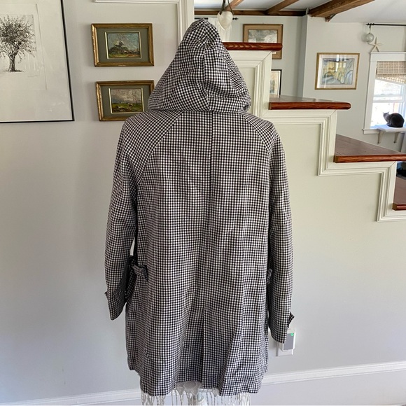APC Navy Checkered Hooded Trench Coat Jacket Large - Picture 5 of 8